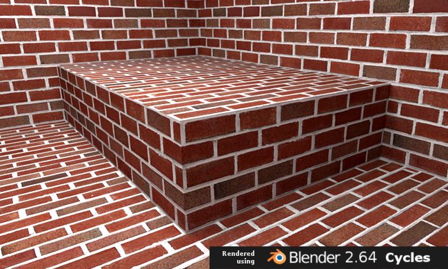 Blender 2.64 Cycles rendered image showing the walls and floors textured using box projection mapping